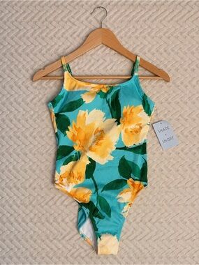 Shade & Shore Teal Green Yellow Floral One-Piece Swimsuit XS/New